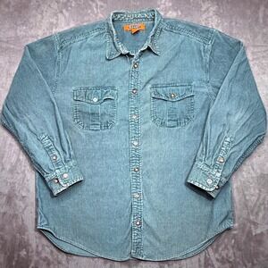 Vtg 90s Old Navy Corduroy Button Down Shirt Mens Sz L Green Shacket Thick Work